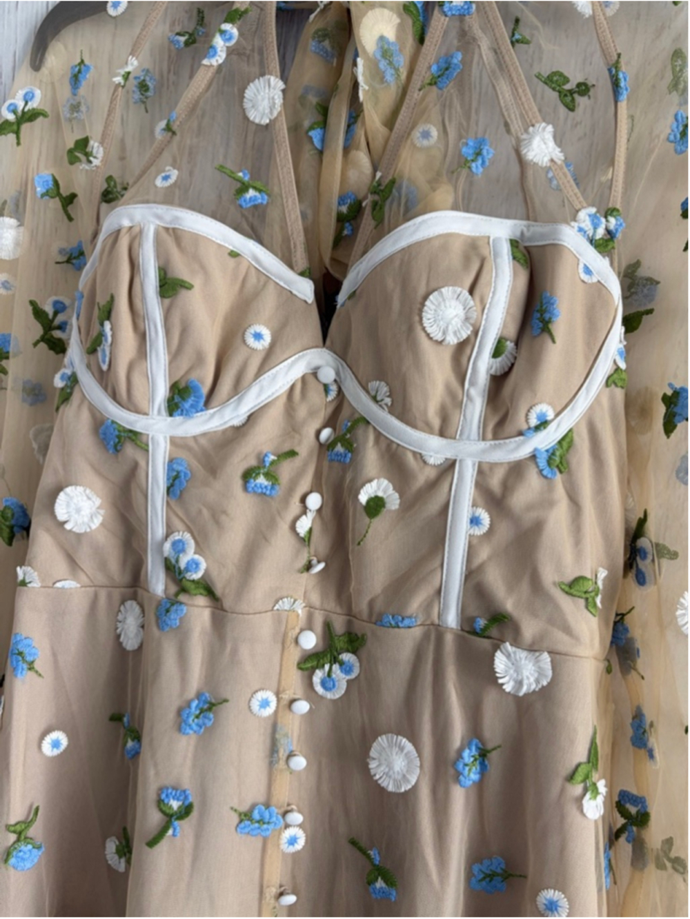 Women's VICI Beige Blue Floral Long Sleeve Dress XL - Picture 3 of 9